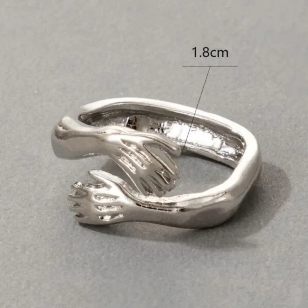 Silver Hug Hands Ring Cute Punk Boho Gift Luxury Art Minimalist Sexy Hippie Y2k